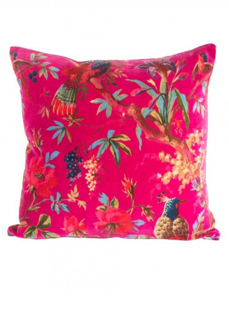 BIRD OF PARADISE VELVET CUSHION - PINK 20201