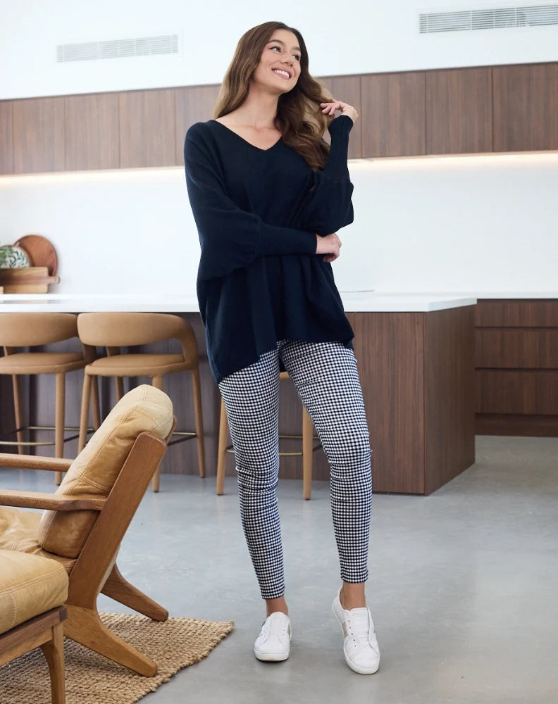 CHECKED BLACK/WHITE JEGGINGS -FREEZ