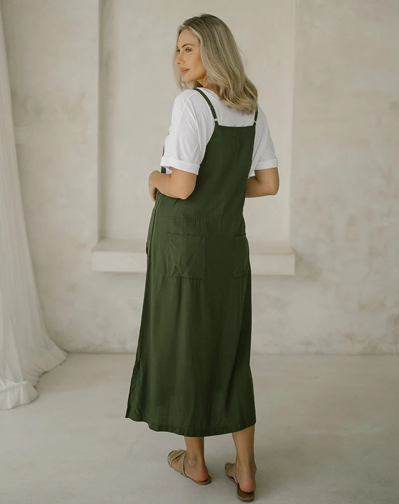 FREEZ APRON DRESS - OLIVE