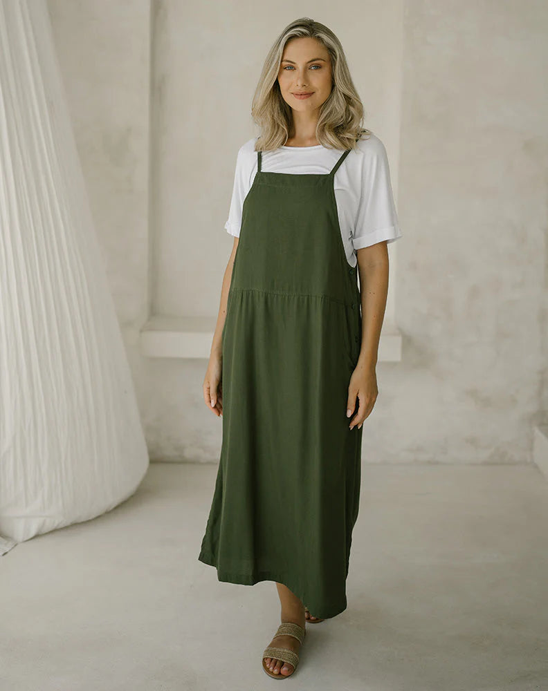 FREEZ APRON DRESS - OLIVE