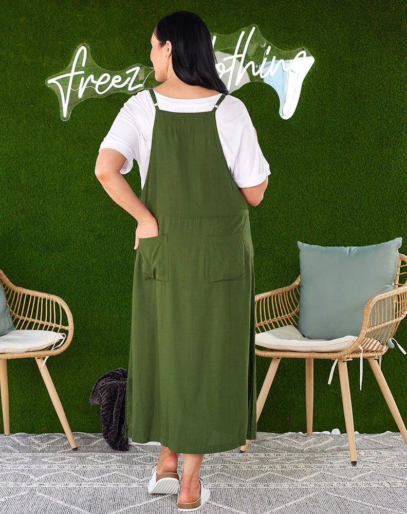 FREEZ APRON DRESS - OLIVE