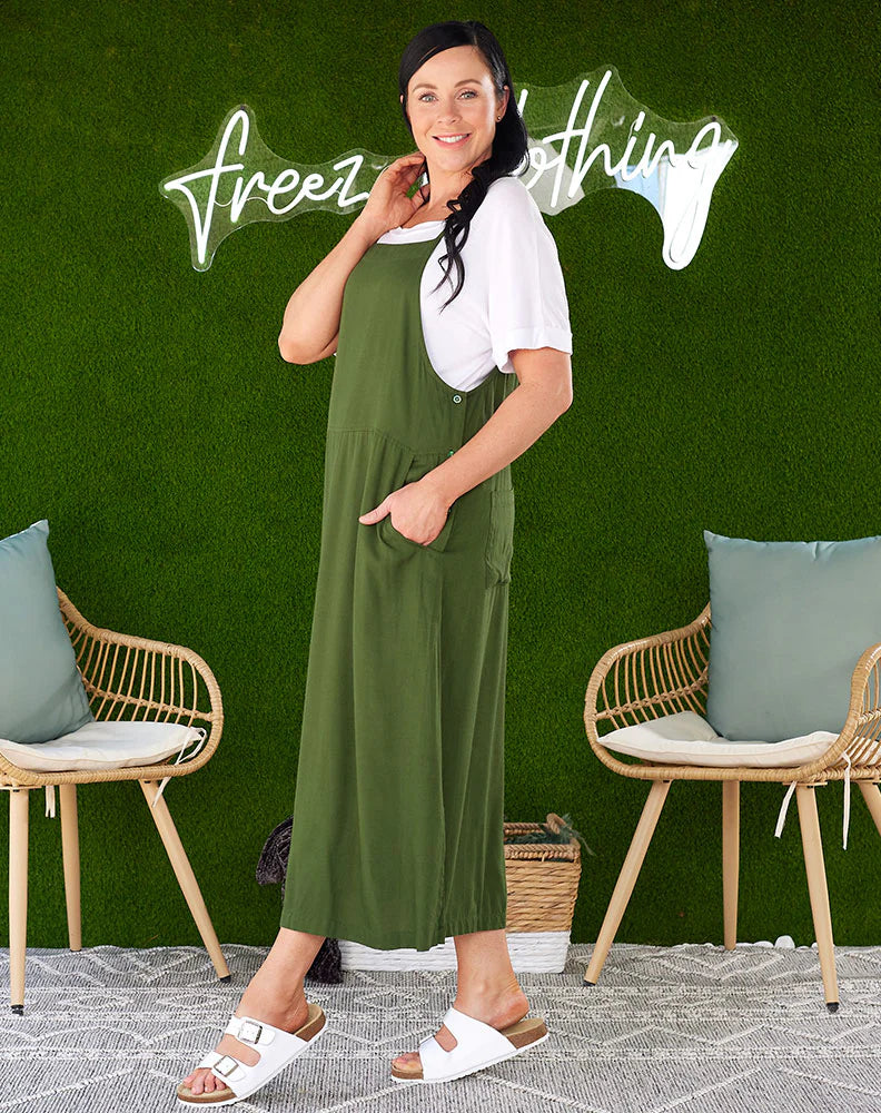 FREEZ APRON DRESS - OLIVE