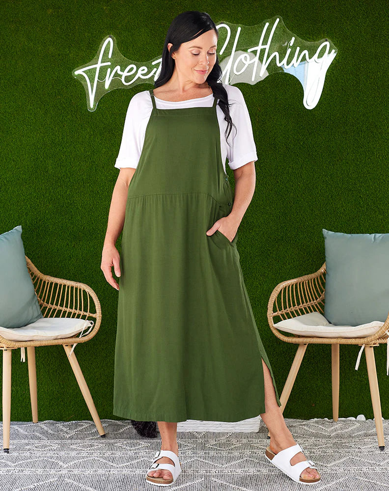 FREEZ APRON DRESS - OLIVE