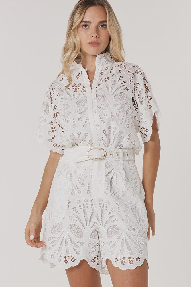 FATE + BECKER ELARA BRODERIE SHORT - IVORY WHITE