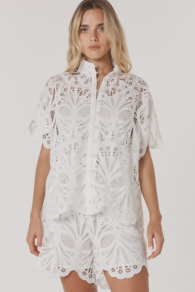 ELARA BRODERIE BLOUSE - IVORY WHITE