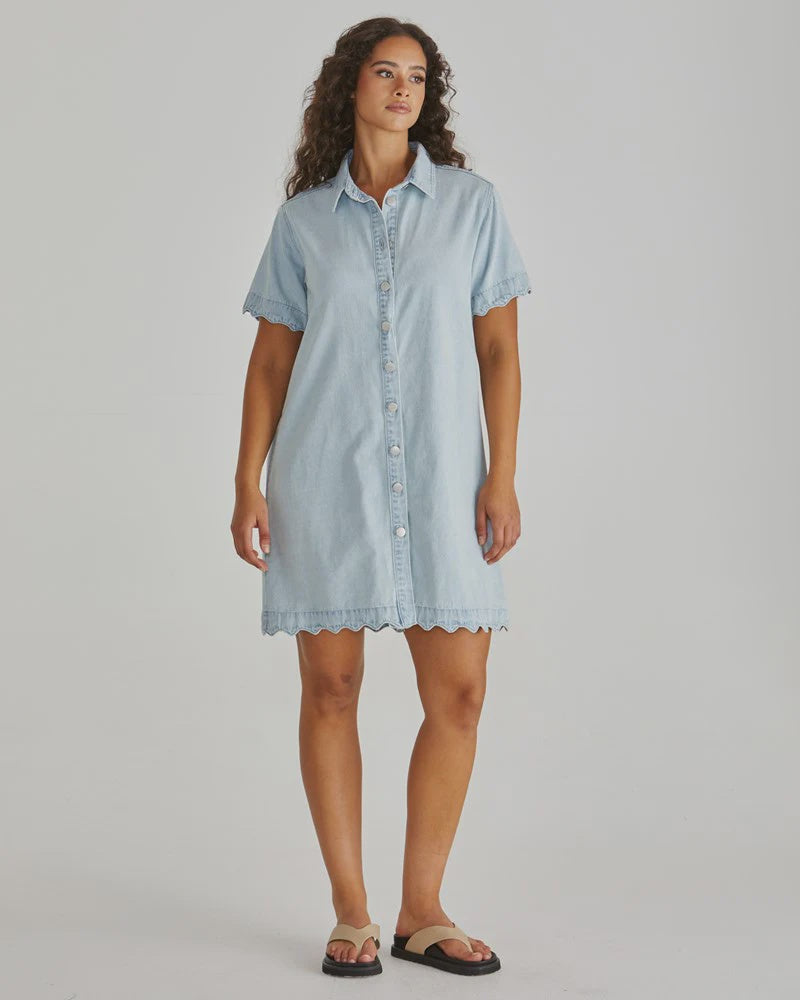 SASS VALE SCALLOPED DENIM DRESS - BLEACHED BLUE was $149.99 <<<SALE>>>>>