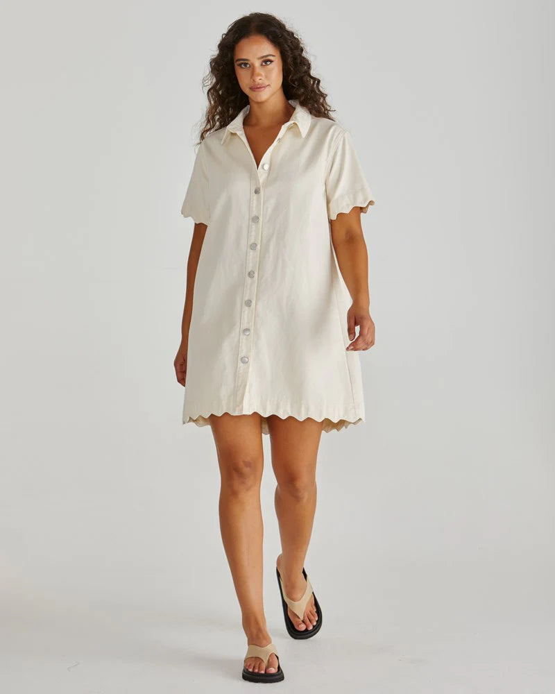 SASS VALE SCALLOPED DENIM DRESS - PARCHMENT WAS $149.99<<<<SALE>>>>