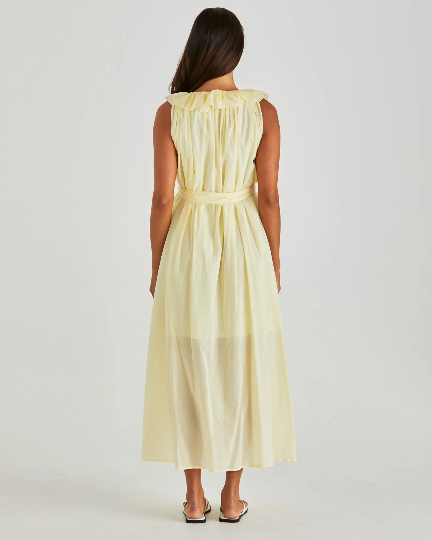 SASS LILLA RUFFLED NECK DRESS - BUTTER YELLOW