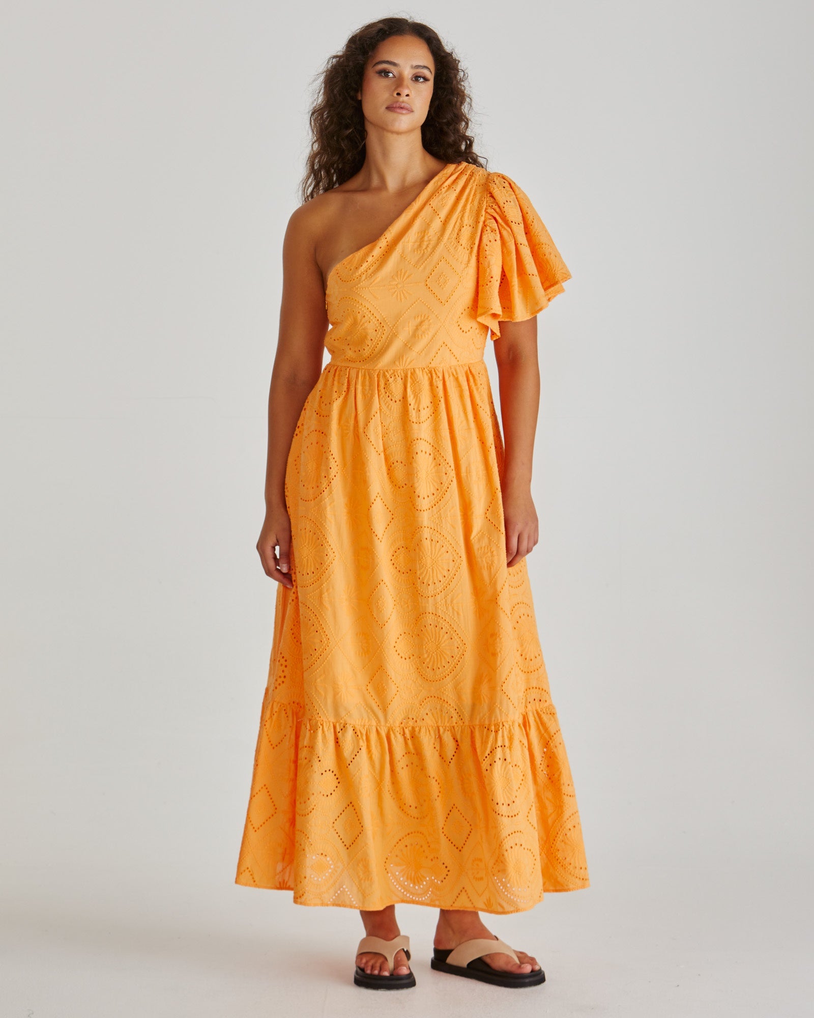 SASS RIVA ONE SHOULDER MAXI DRESS - ORANGE