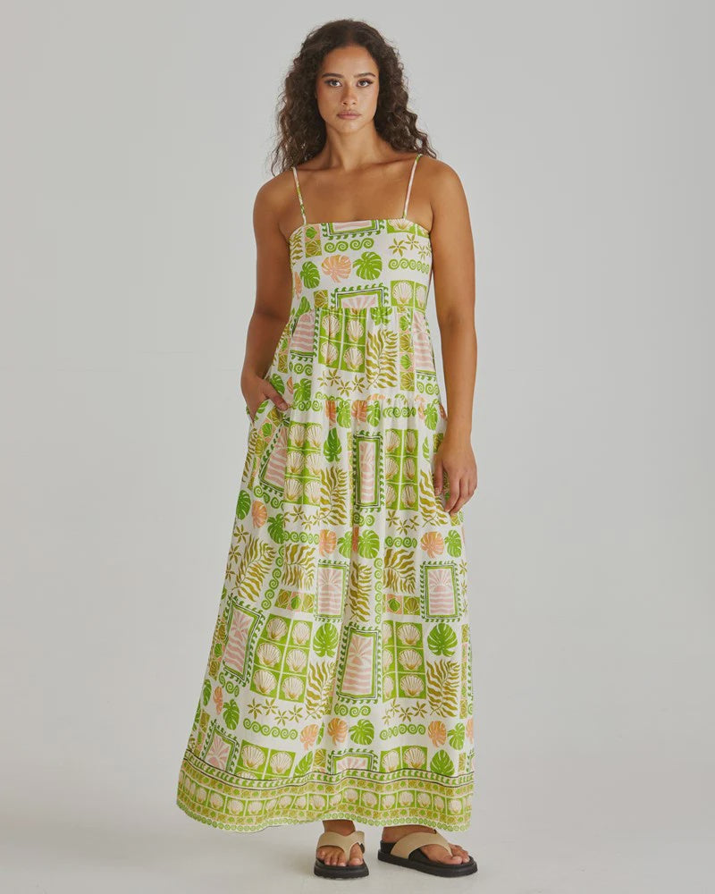 SASS EMMETT MAXI DRESS - GREEN SHELL PATCHWORK