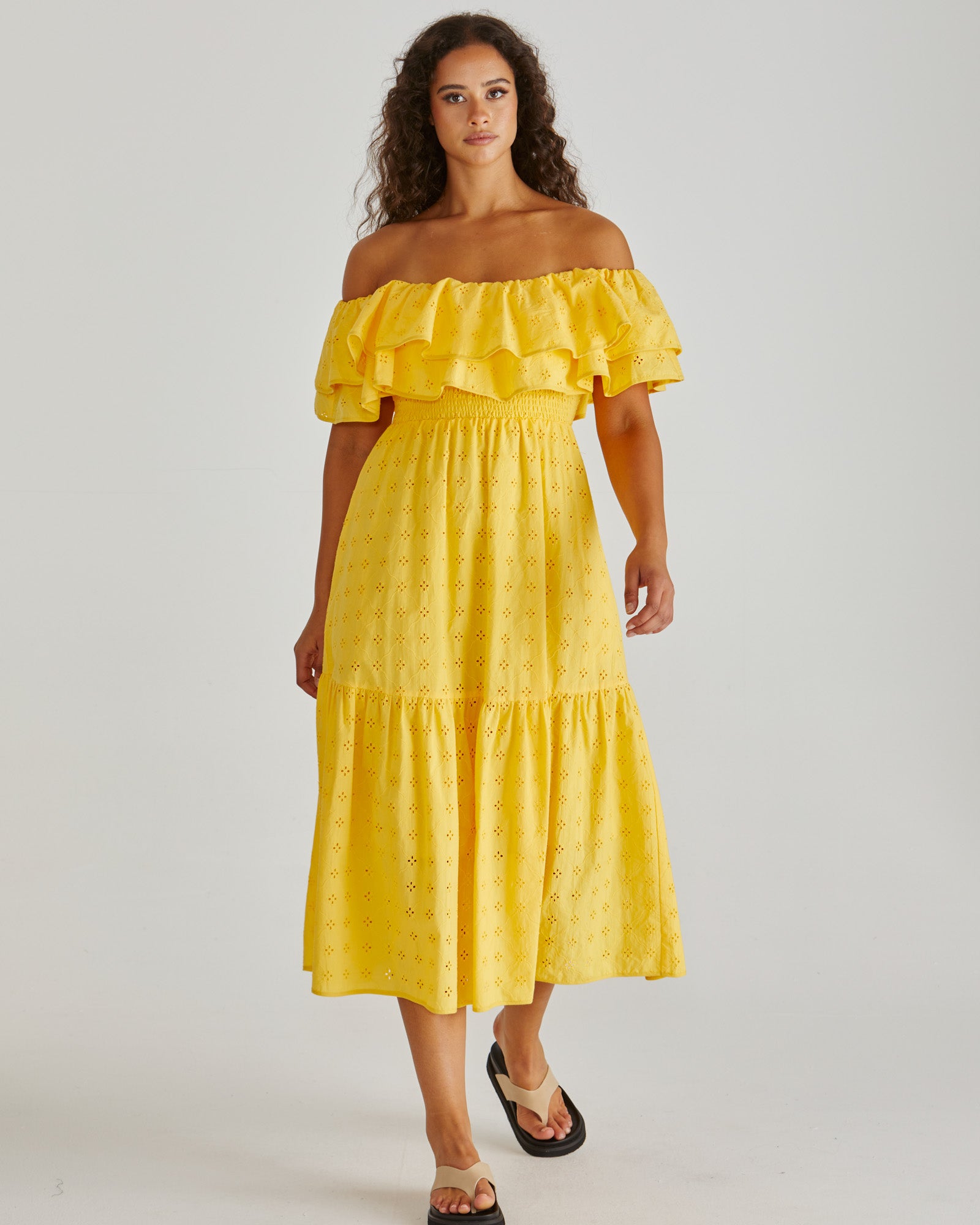 SASS LENNY RUFFLE OFF SHOULDER DRESS  $179.99<<<<SALE>>>>- YELLOW
