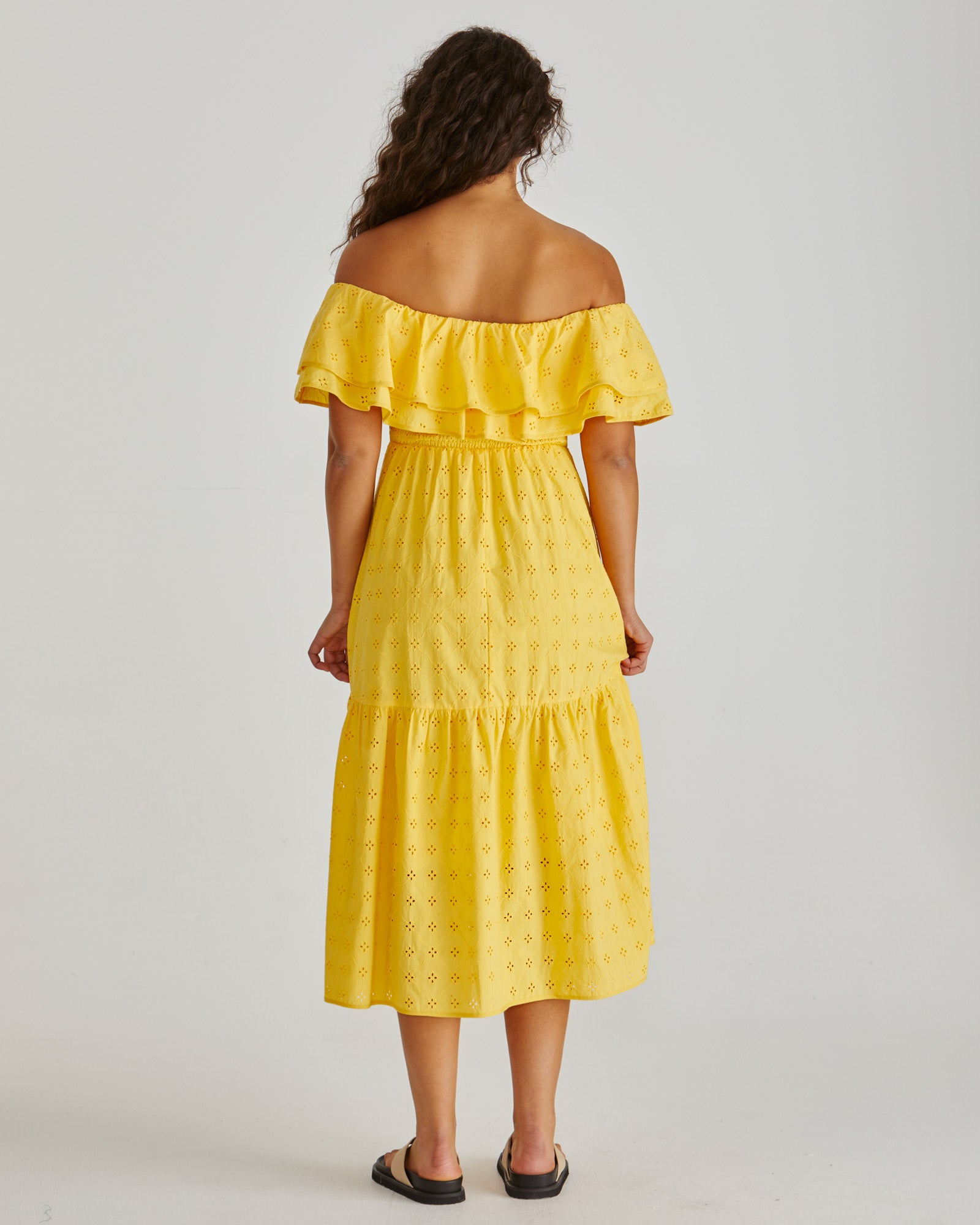 SASS LENNY RUFFLE OFF SHOULDER DRESS  $179.99<<<<SALE>>>>- YELLOW