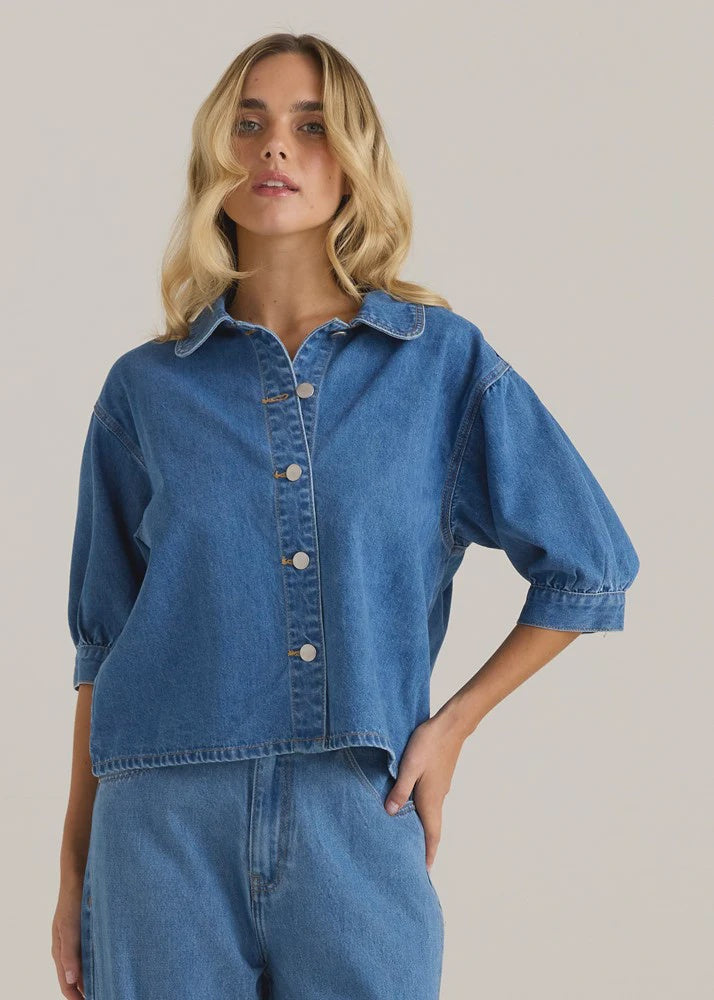 SASS PERRI BLOUSE - CLASSIC BLUE WASH WAS $109.99 <<<<SALE>>>>