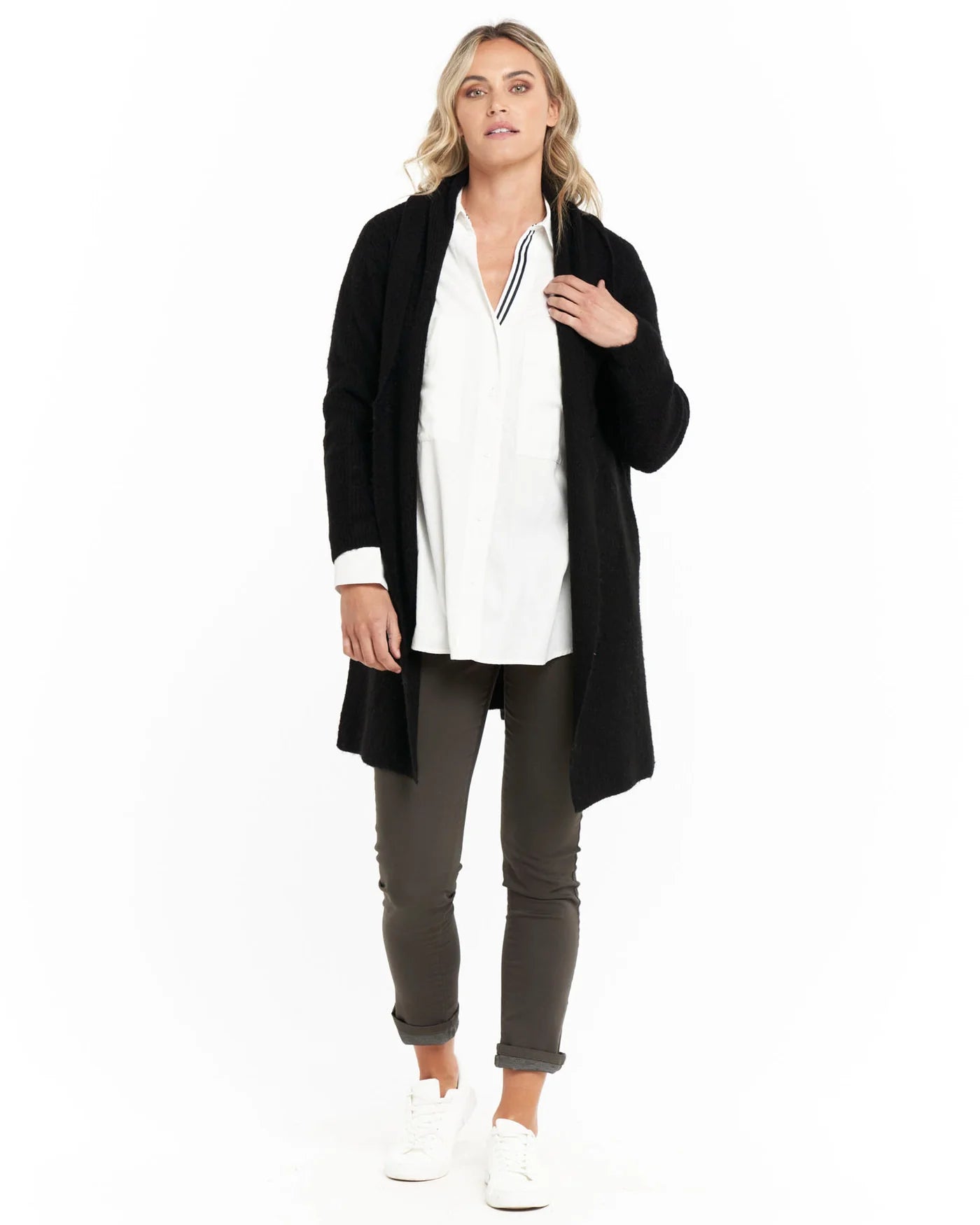 BETTY BASICS XIRENA LONG CARDIGAN - BLACK WAS $99.99 NOW.....