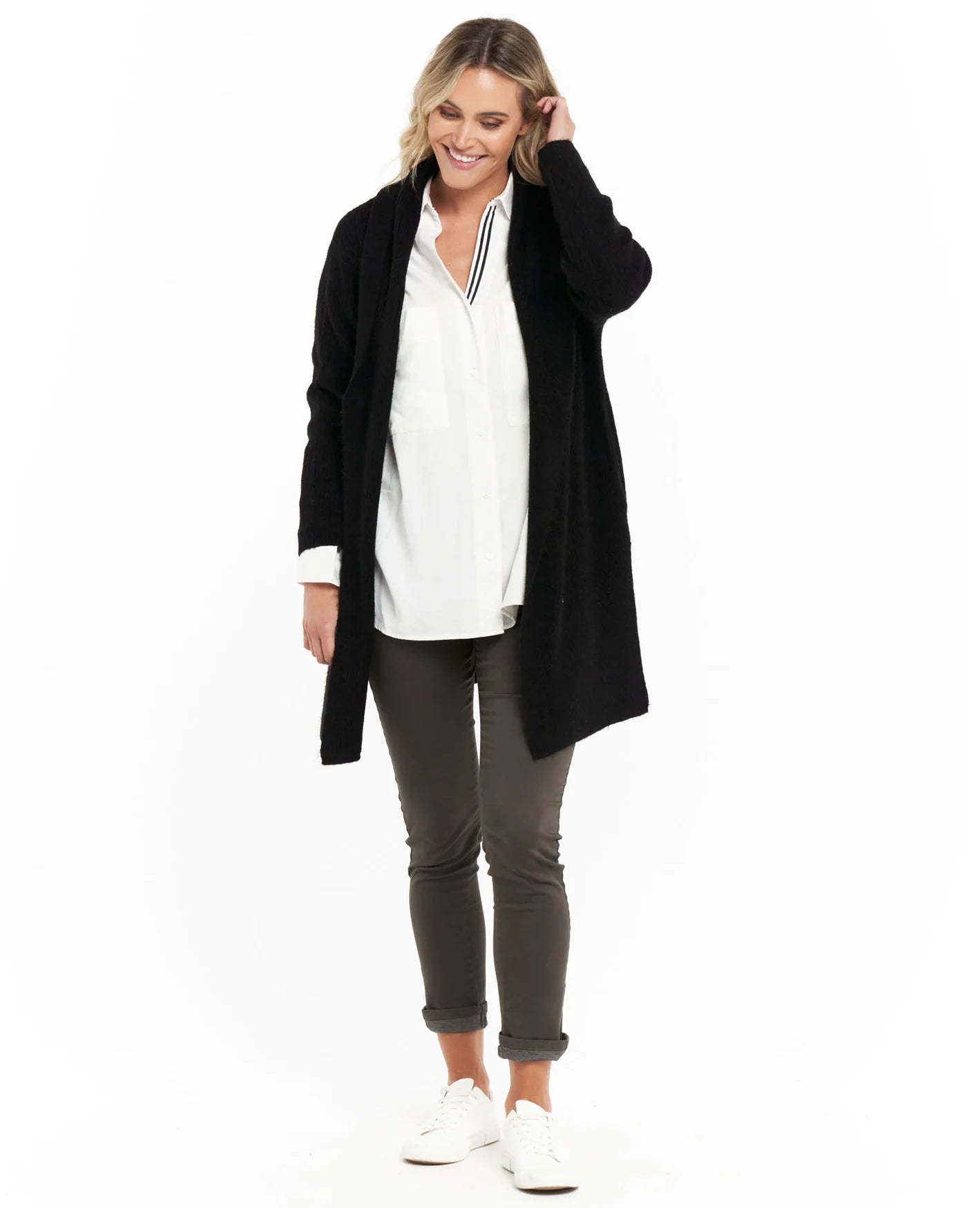 BETTY BASICS XIRENA LONG CARDIGAN - BLACK WAS $99.99 NOW.....