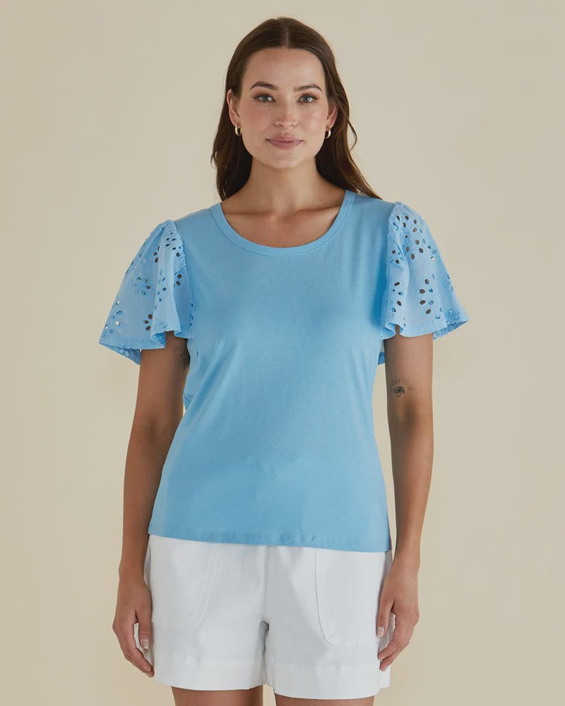 BETTY BASICS LOTTIE EMBROIDERED TEE - BABY BLUE