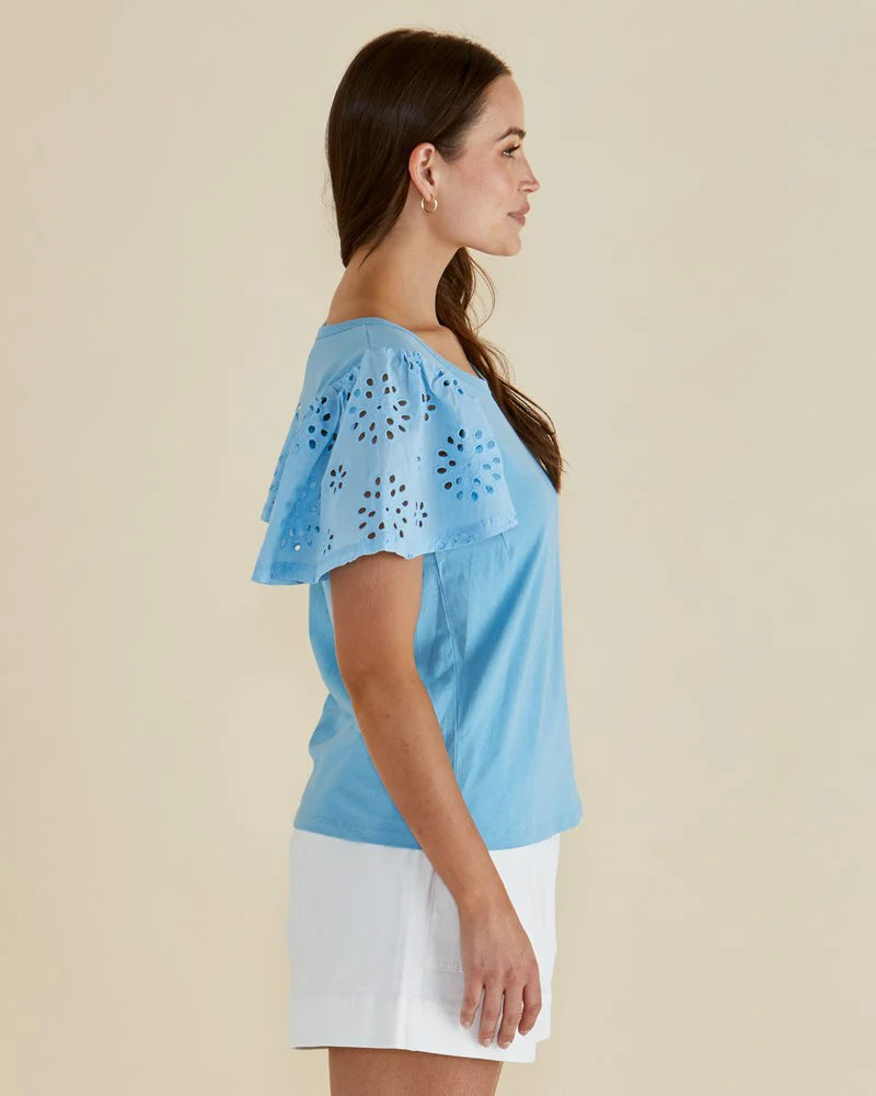 BETTY BASICS LOTTIE EMBROIDERED TEE - BABY BLUE