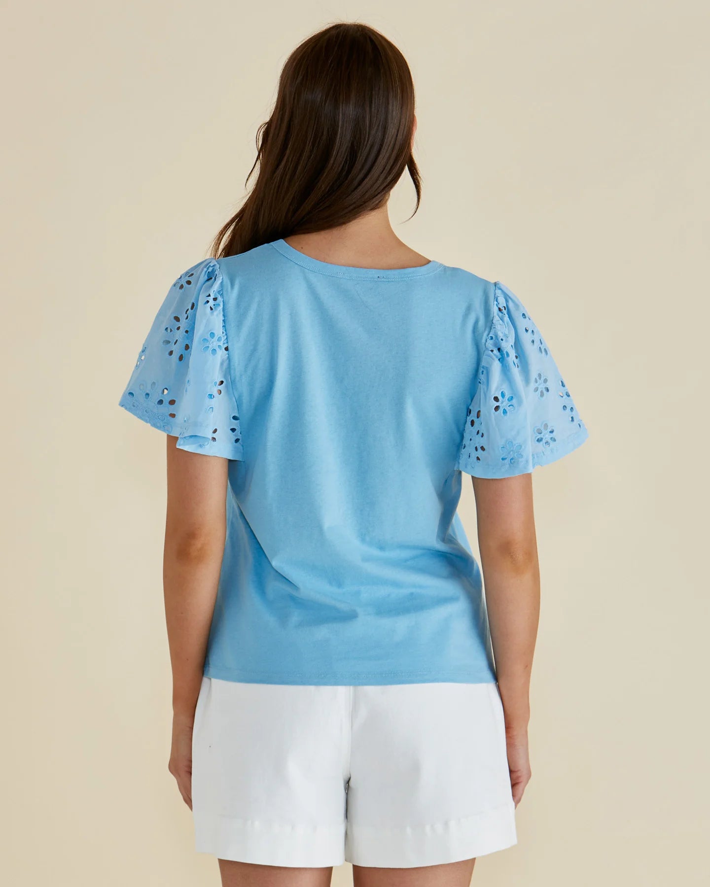 BETTY BASICS LOTTIE EMBROIDERED TEE - BABY BLUE