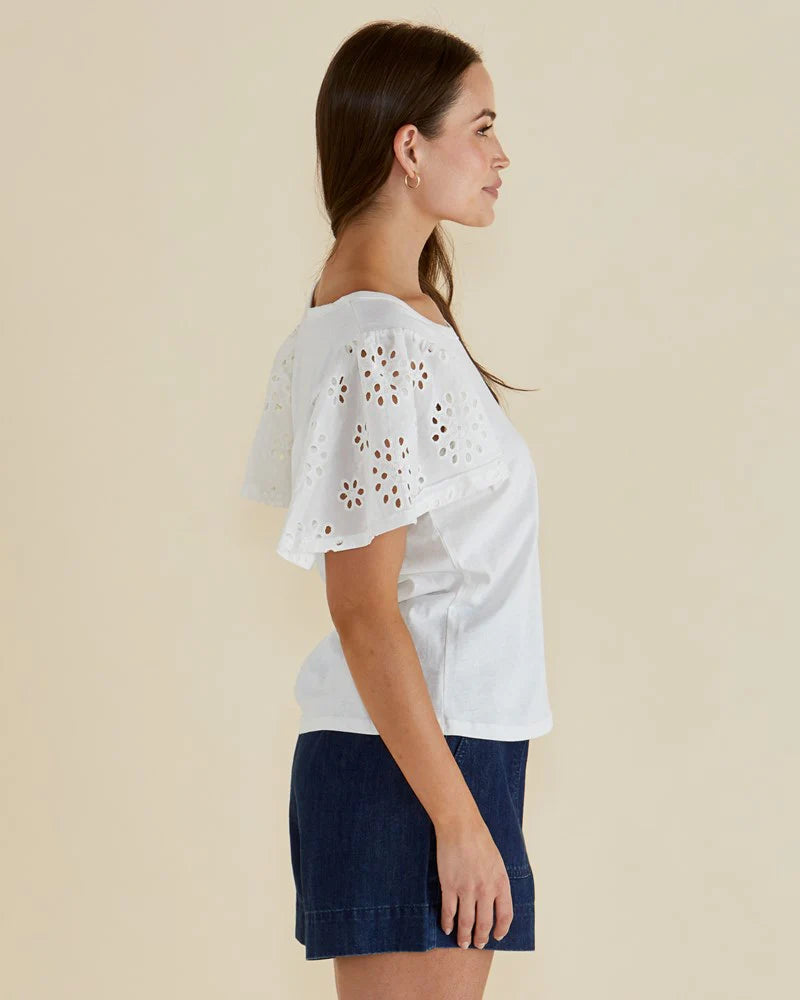 BETTY BASICS LOTTIE EMBROIDERED TEE - WHITE