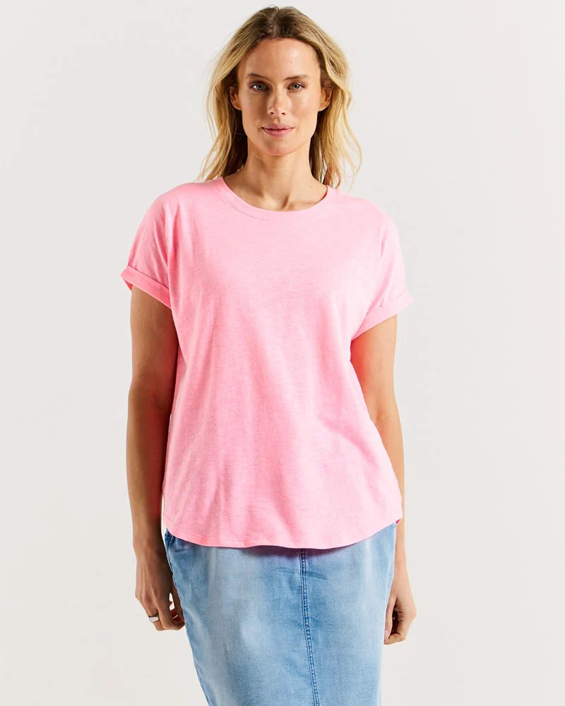 BETTY BASICS HAILEY SHORT SLEEVE TEE- BRIGHT PINK