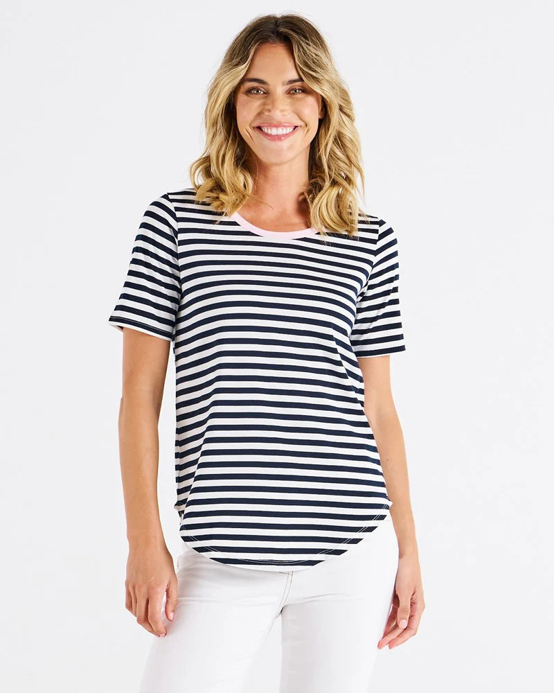 BETTY BASICS ARIANA TEE - NAVY STRIPE PINK