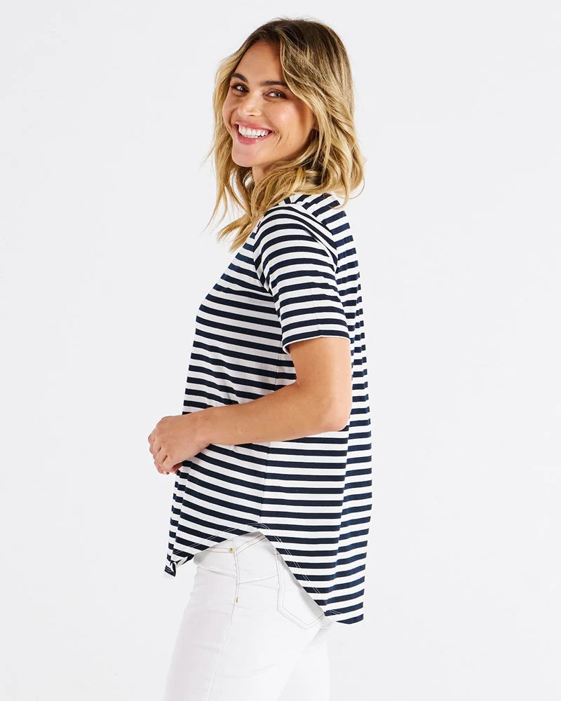 BETTY BASICS ARIANA TEE - NAVY STRIPE PINK