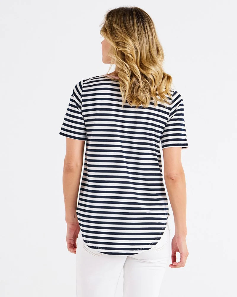 BETTY BASICS ARIANA TEE - NAVY STRIPE PINK