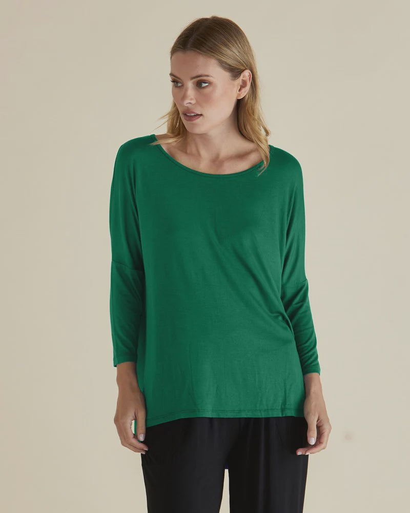 BETTY BASICS MLAN 3/4 SLEEVE TOP - EMERALD