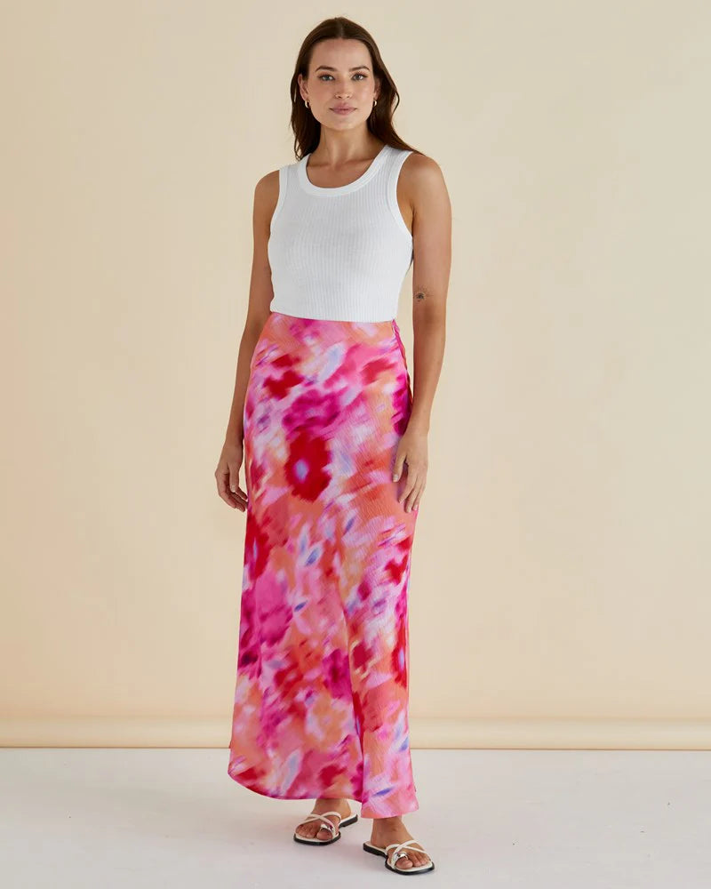 BETTY BASICS MINDY SKIRT - FLORAL ABSTRACT PRINT