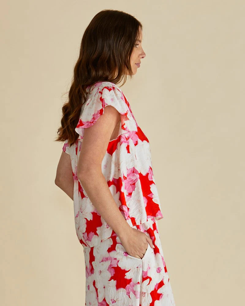 BETTY BASICS LYRA BLOUSE - RED FLORAL PRINT WAS $79.99 <<<<SALE>>>>