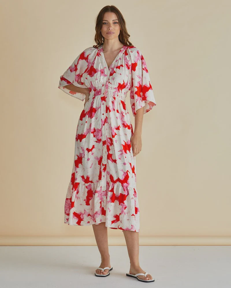 BETTY BASICS MOXIE DRESS - RED FLORAL PRINT