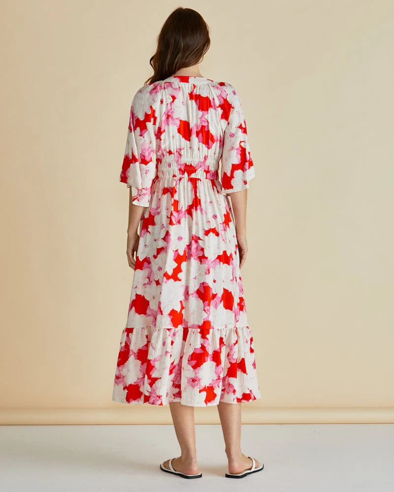 BETTY BASICS MOXIE DRESS - RED FLORAL PRINT