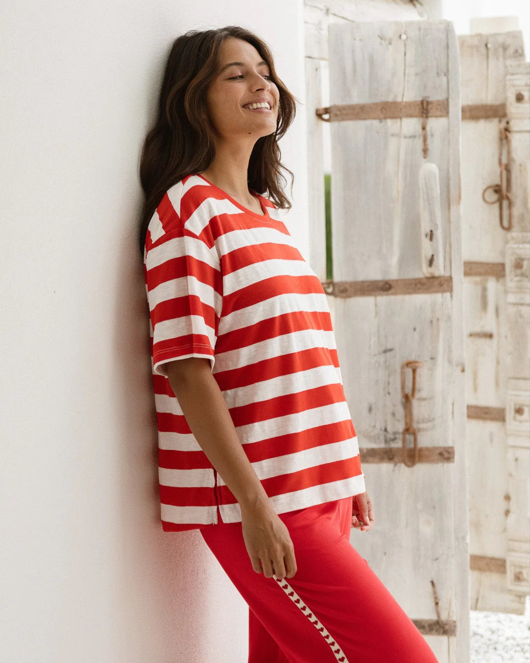 BETTY BASICS RELAX BOXY TEE - RED STRIPE