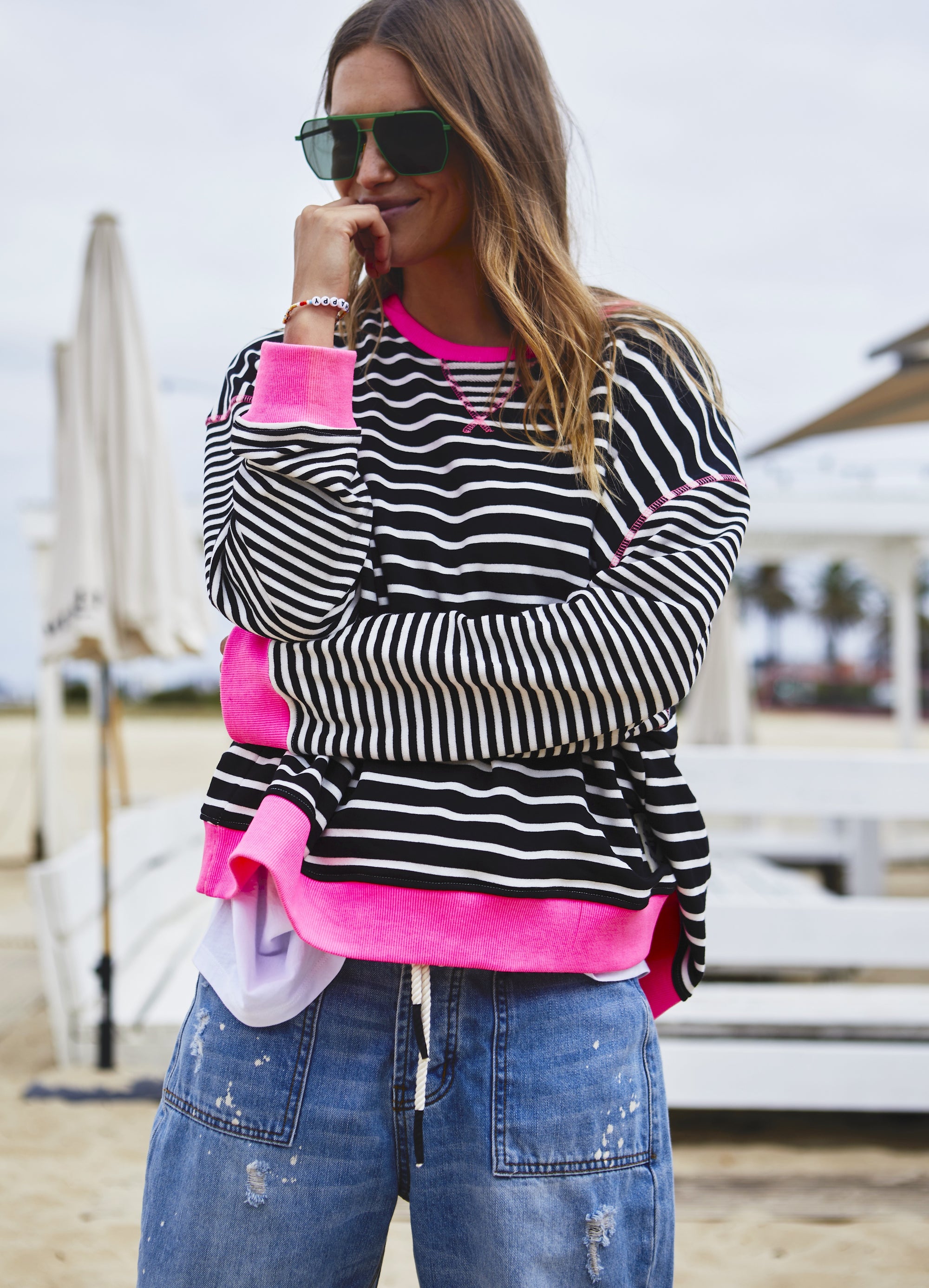 HAMMILL +  CO STRIPED SWEATSHIRT - BLK/WHITE