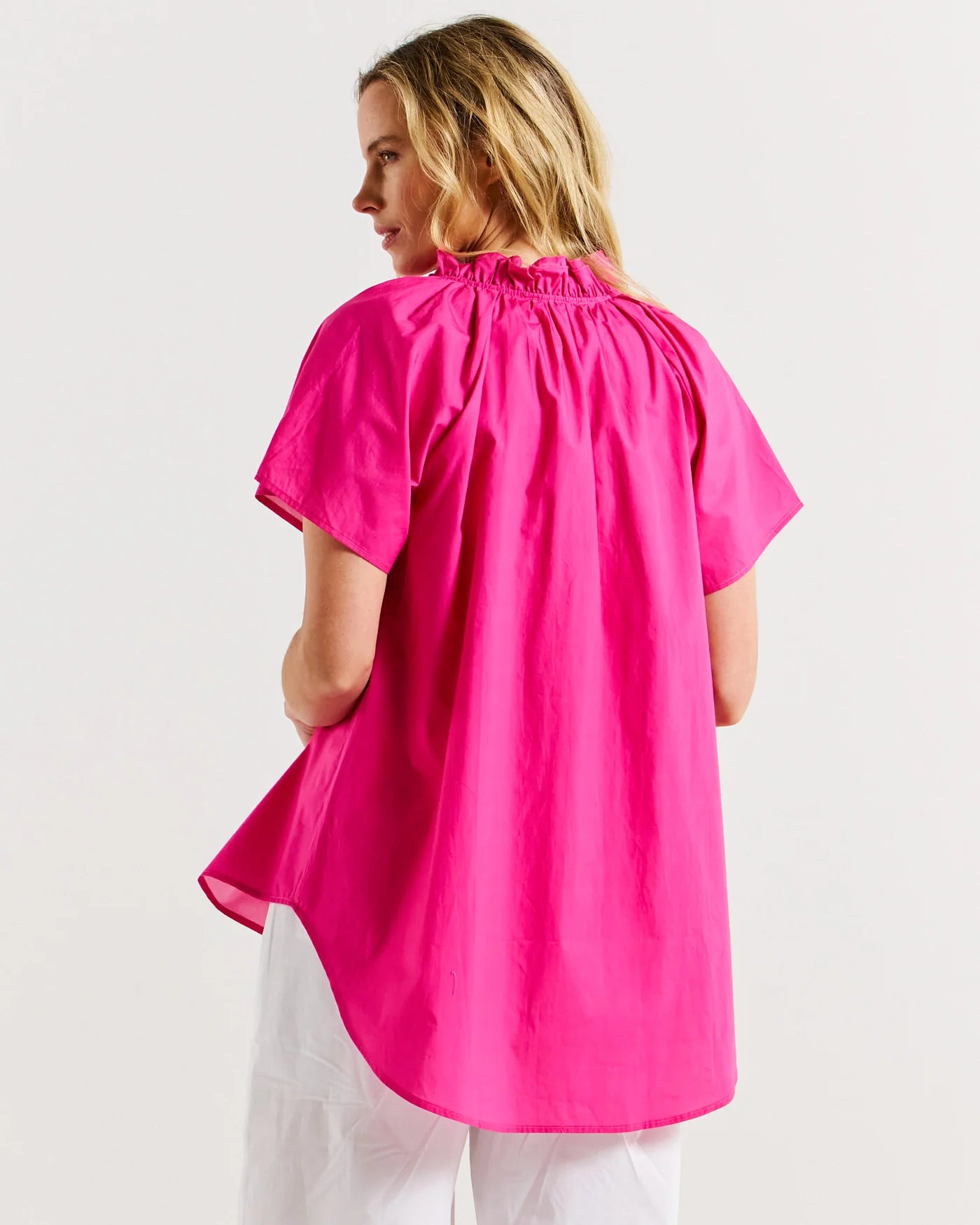 BETTY BASICS CASPIAN BLOUSE - PINK/RED TIPPING