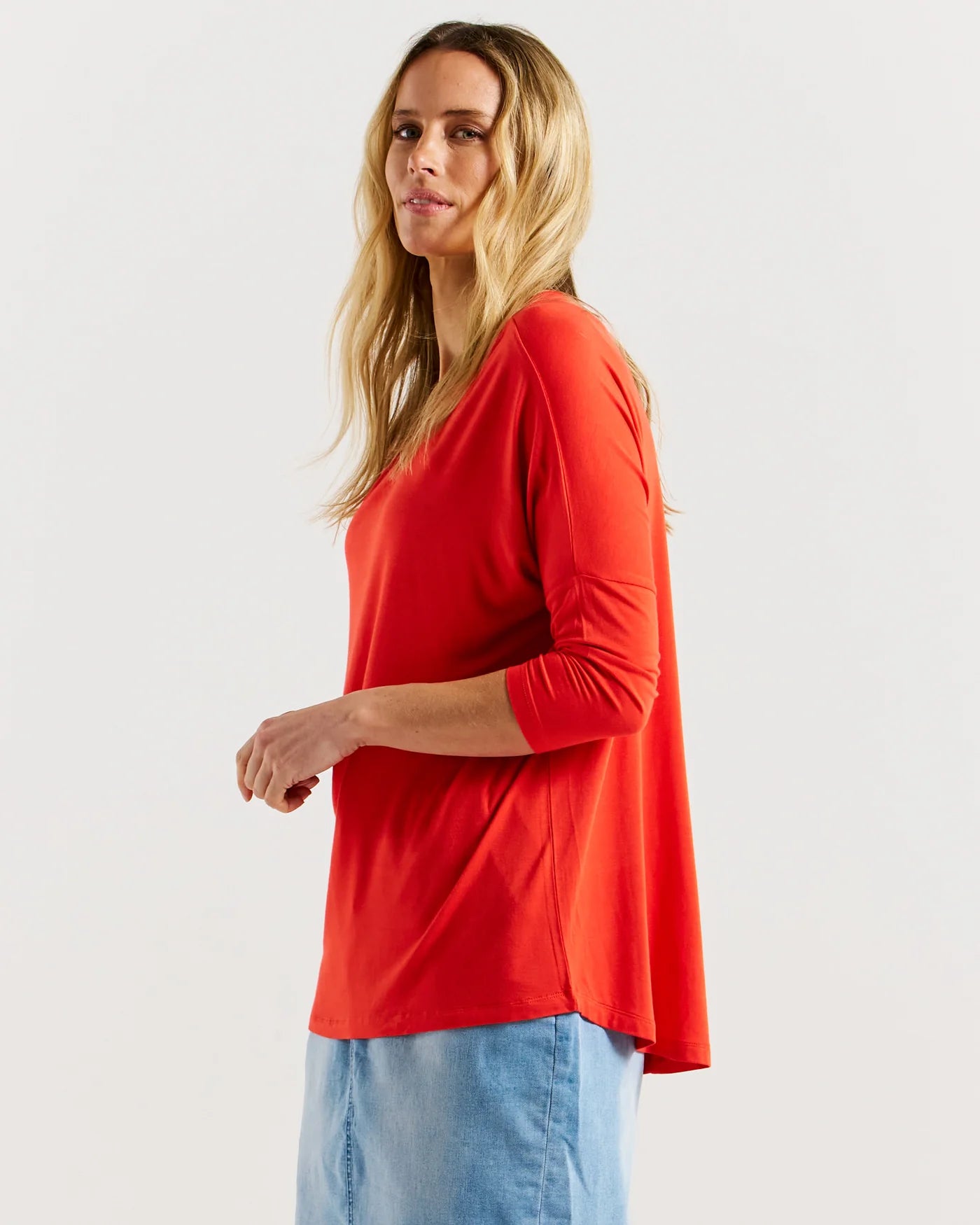 BETTY BASICS MILAN 3/4 SLEEVE TOP- FLAME RED