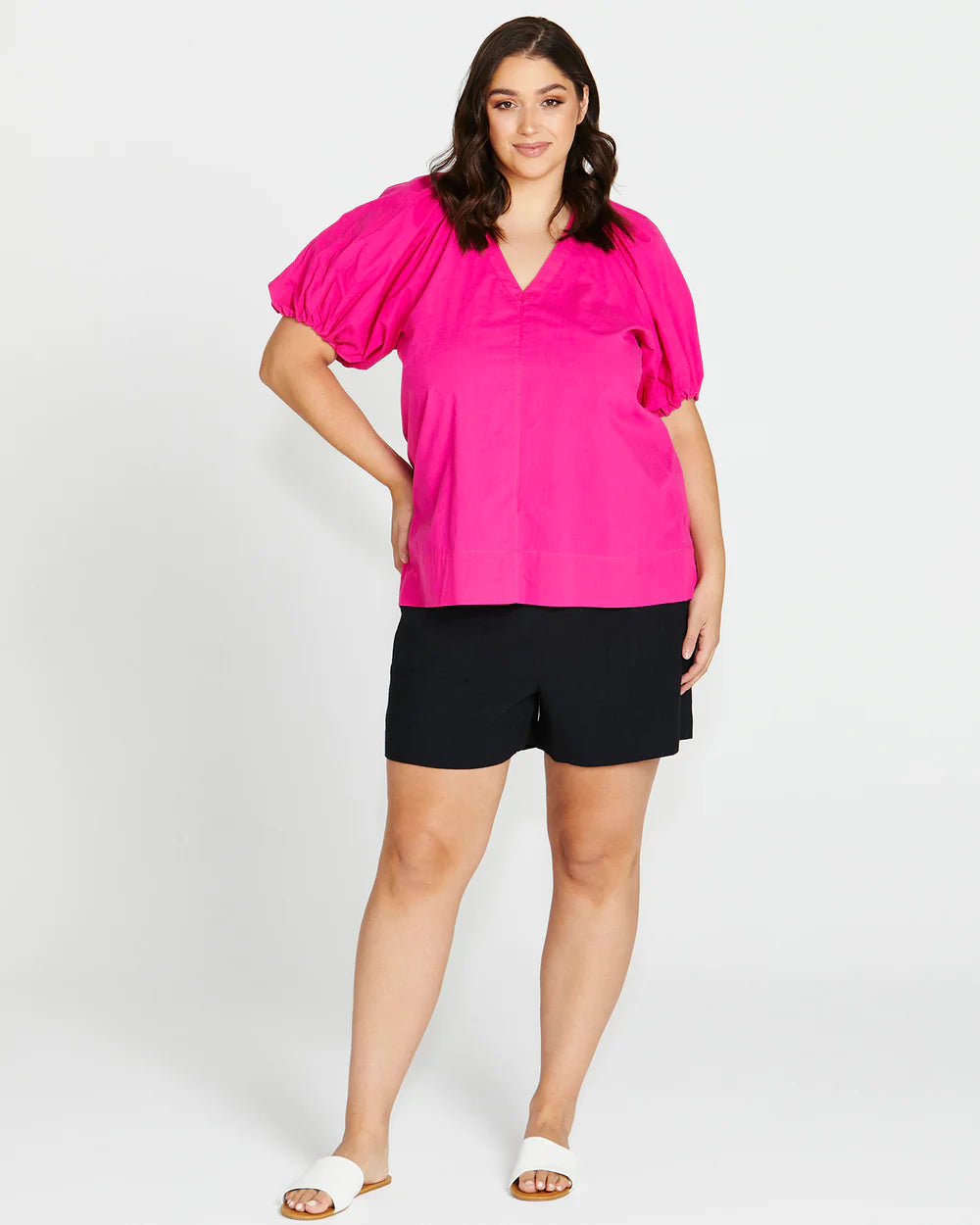 BETTY BASICS JULIET BLOUSE - MIAMI PINK