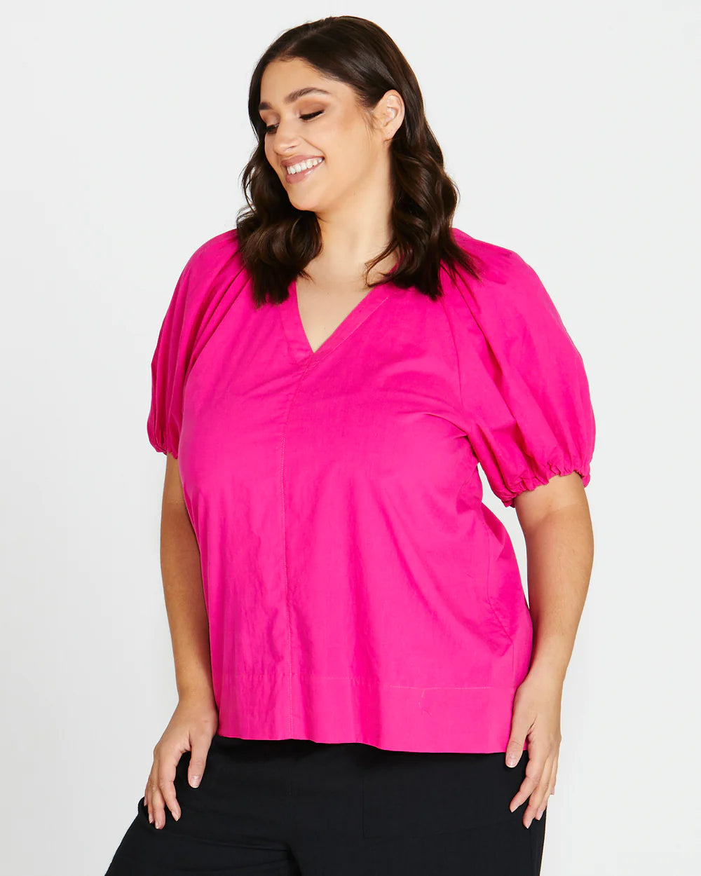 BETTY BASICS JULIET BLOUSE - MIAMI PINK