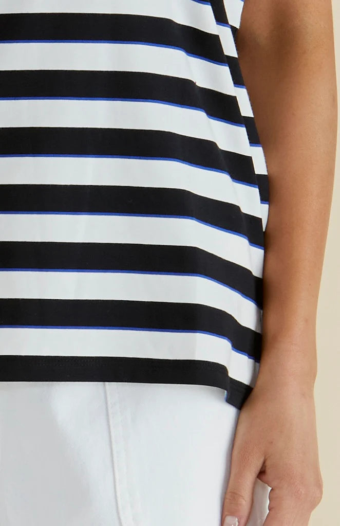 BETTY BASICS CAIA CREW TEE - BLUE/BLACK STRIPE