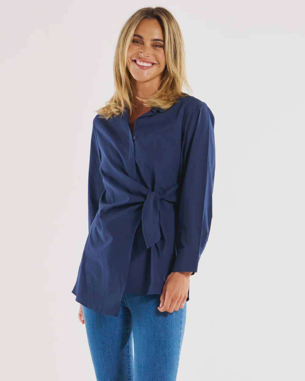 BETTY BASICS ZURIC WRAP SHIRT  NAVY