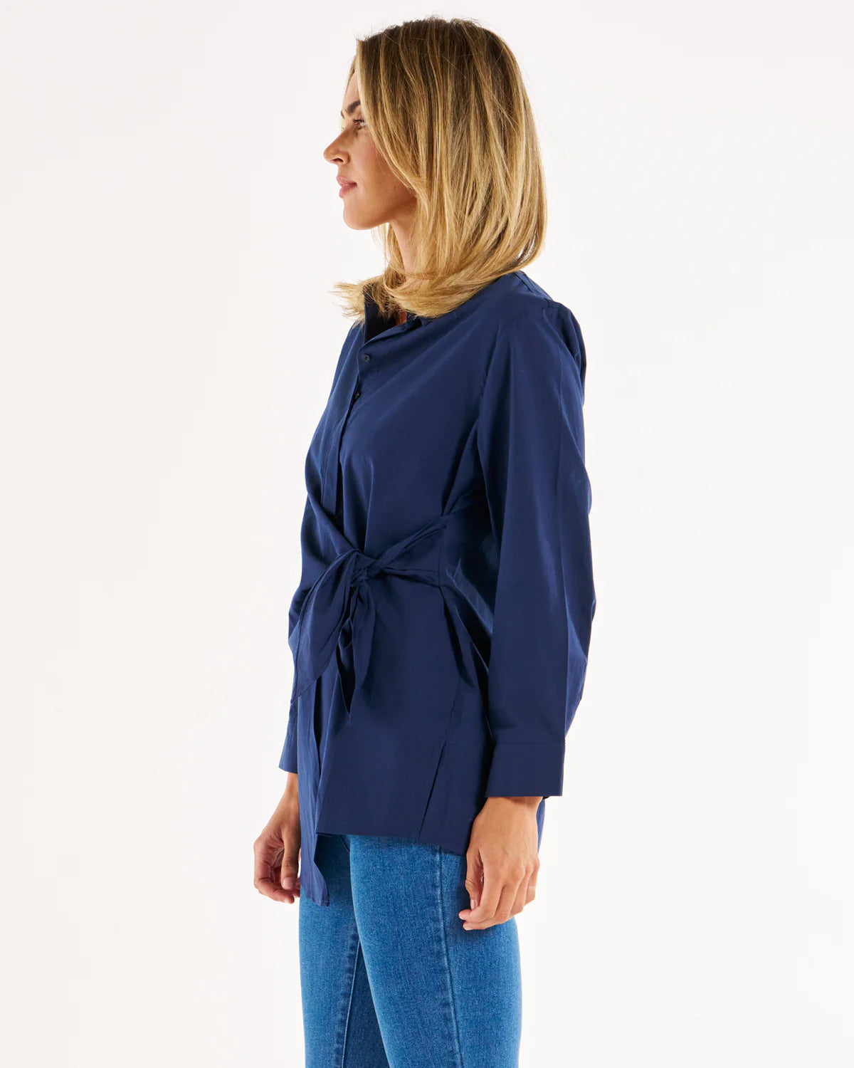 BETTY BASICS ZURIC WRAP SHIRT  NAVY