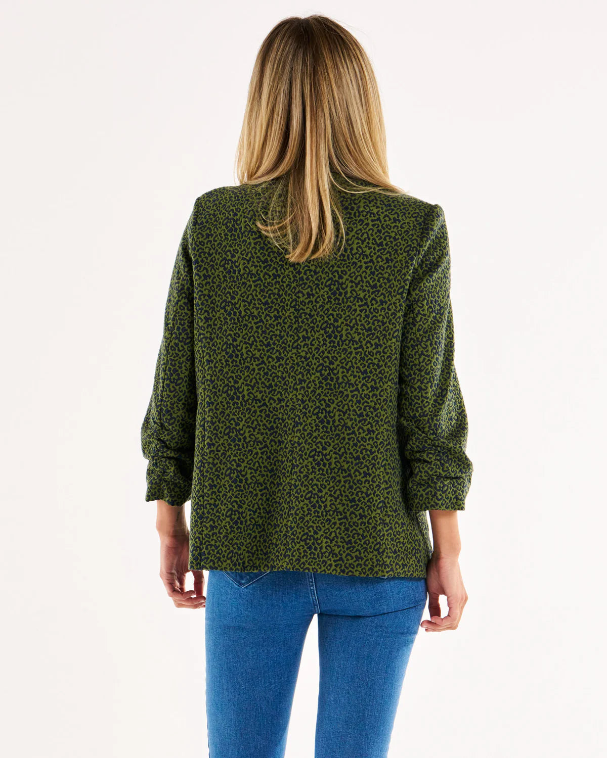 BETTY BASICS LEOPARD JACQUARD BLAZER - GREEN LEOPARD