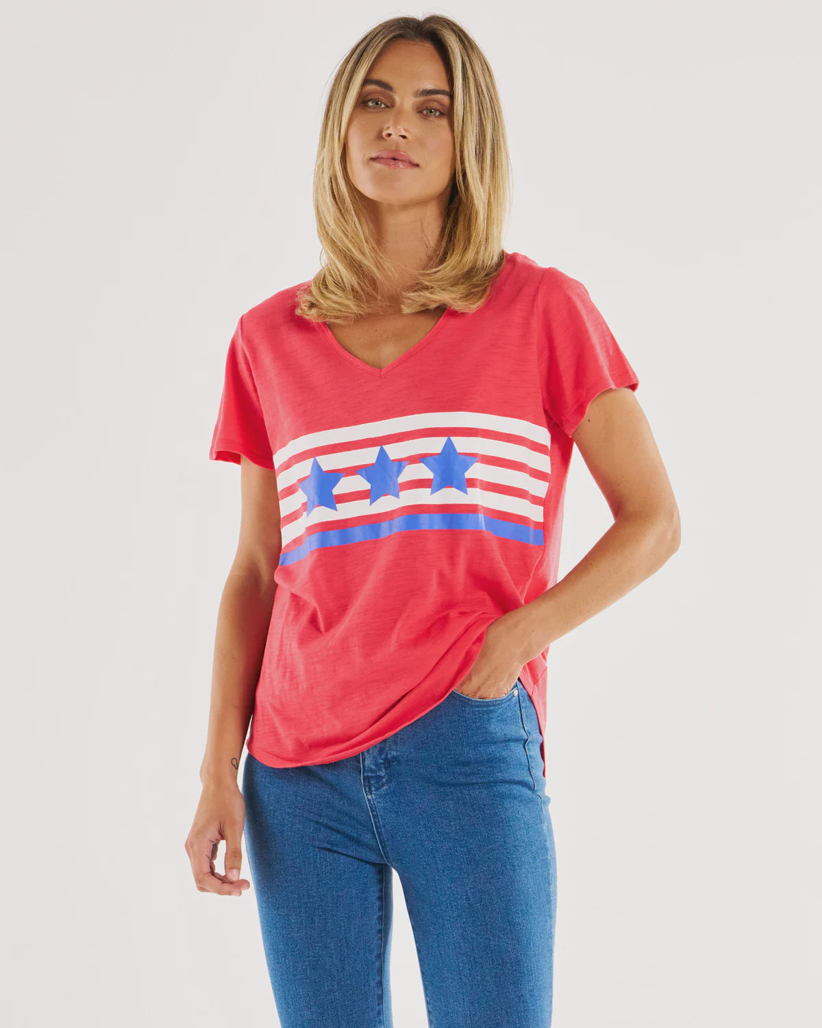 BETTY BASICS AMBER PRINT TEE - STAR RACER STRIPE