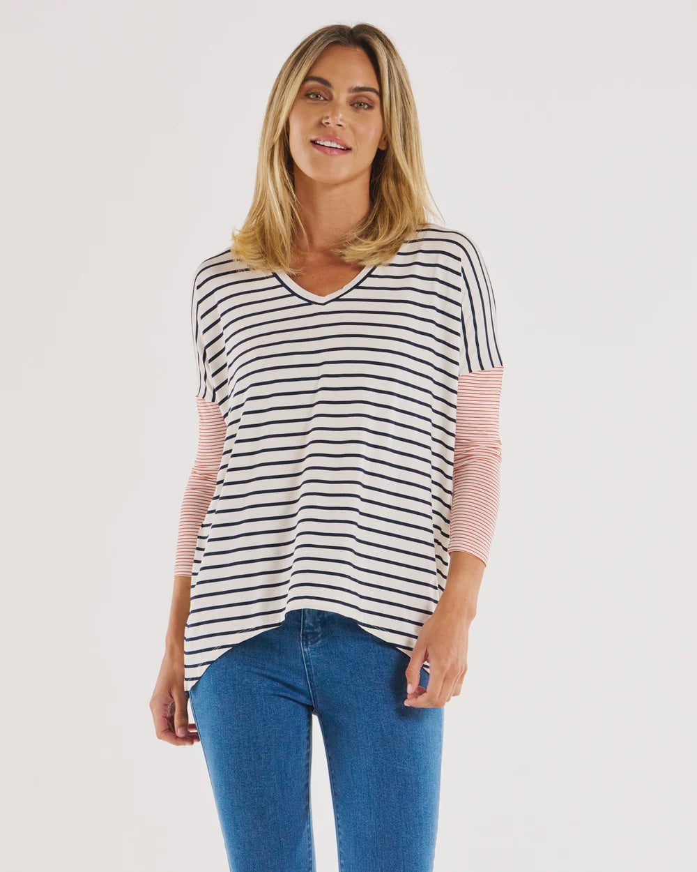 BETTY BASICS GENEVA TEE BLUE/RED STRIPE