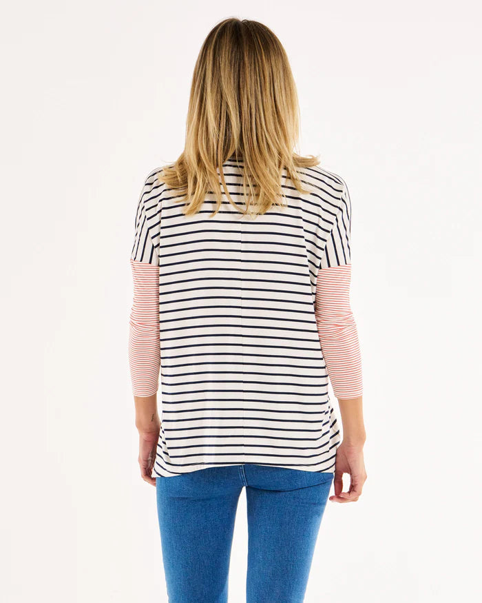 BETTY BASICS GENEVA TEE BLUE/RED STRIPE