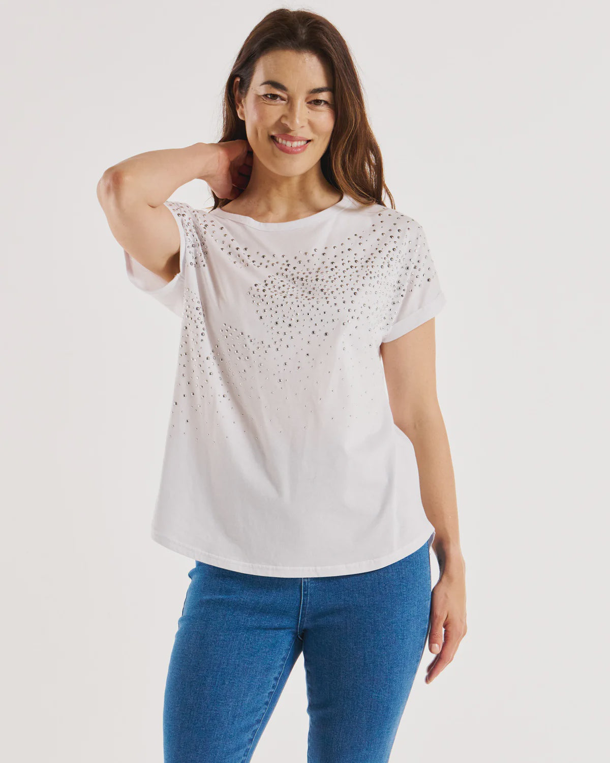 BETTY BASICS  HAILEY TEE - WHITE  STUDS