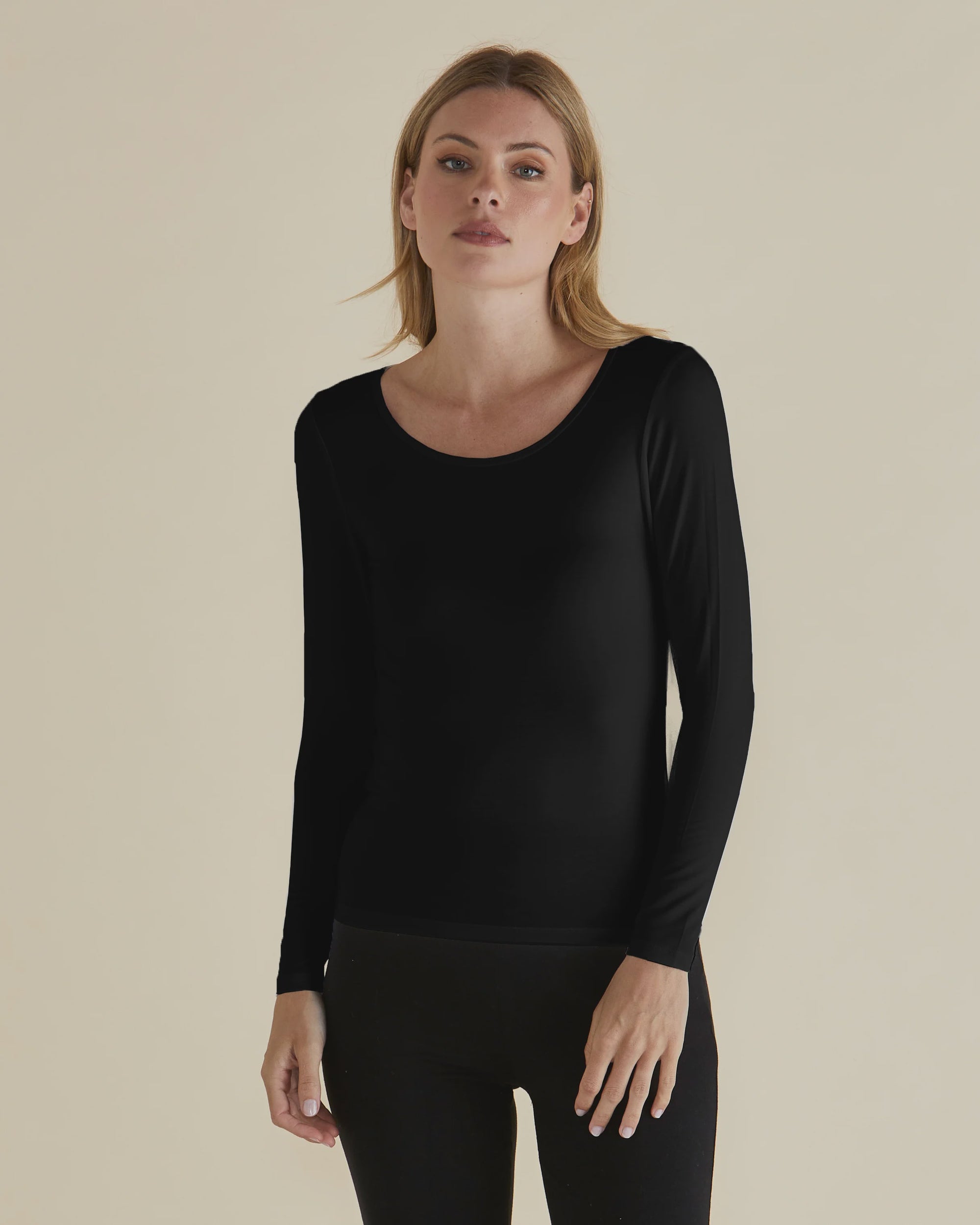 BETTY BASICS KELLI  LONG SLEEVE TOP - BLACK