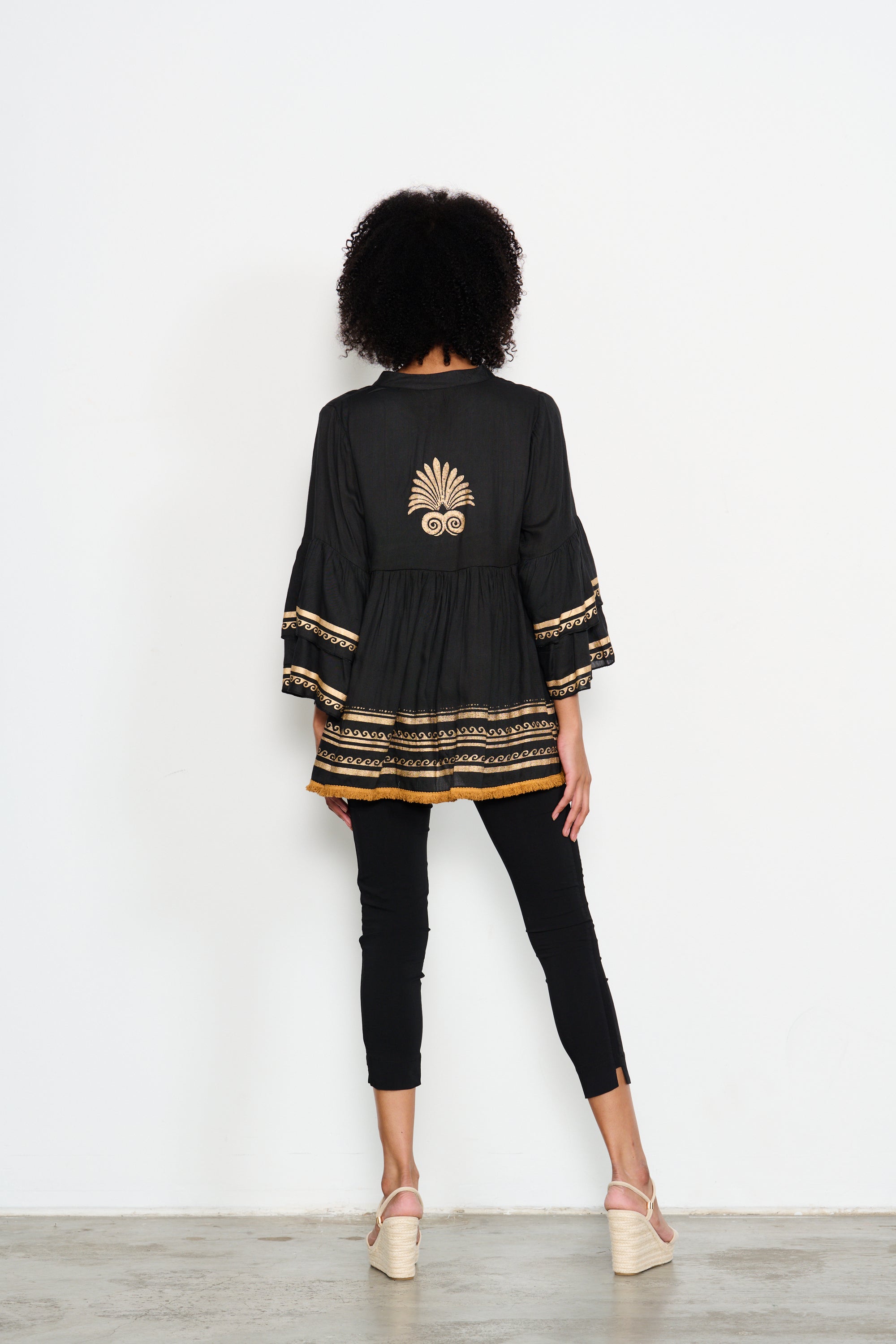 CAJU BLACK/GOLD MEDALLION BABY DOLL BLOUSE