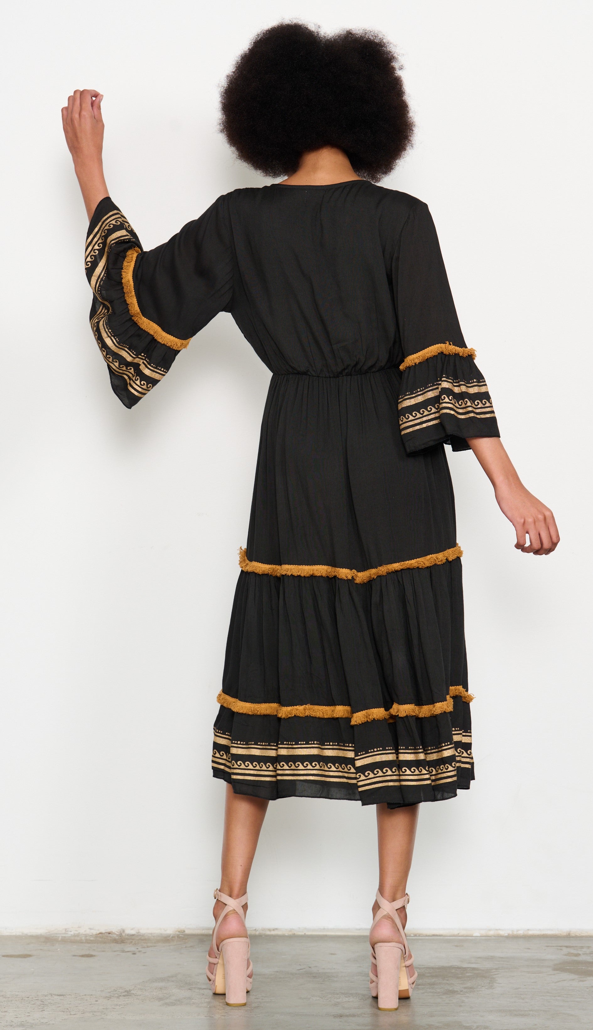 CAJU BEADED BLACK/GOLD MEDALLION DRESS