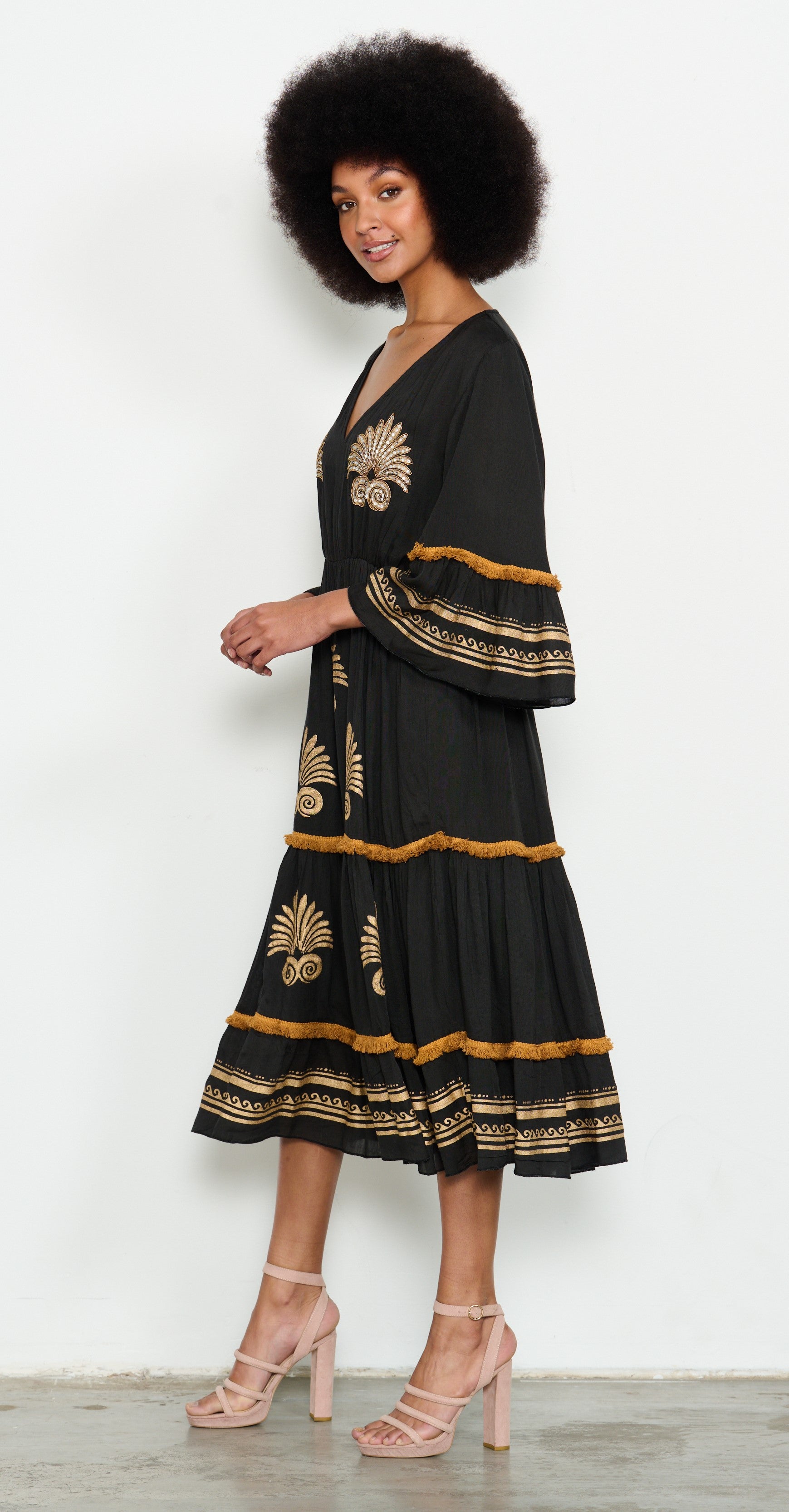 CAJU BEADED BLACK/GOLD MEDALLION DRESS